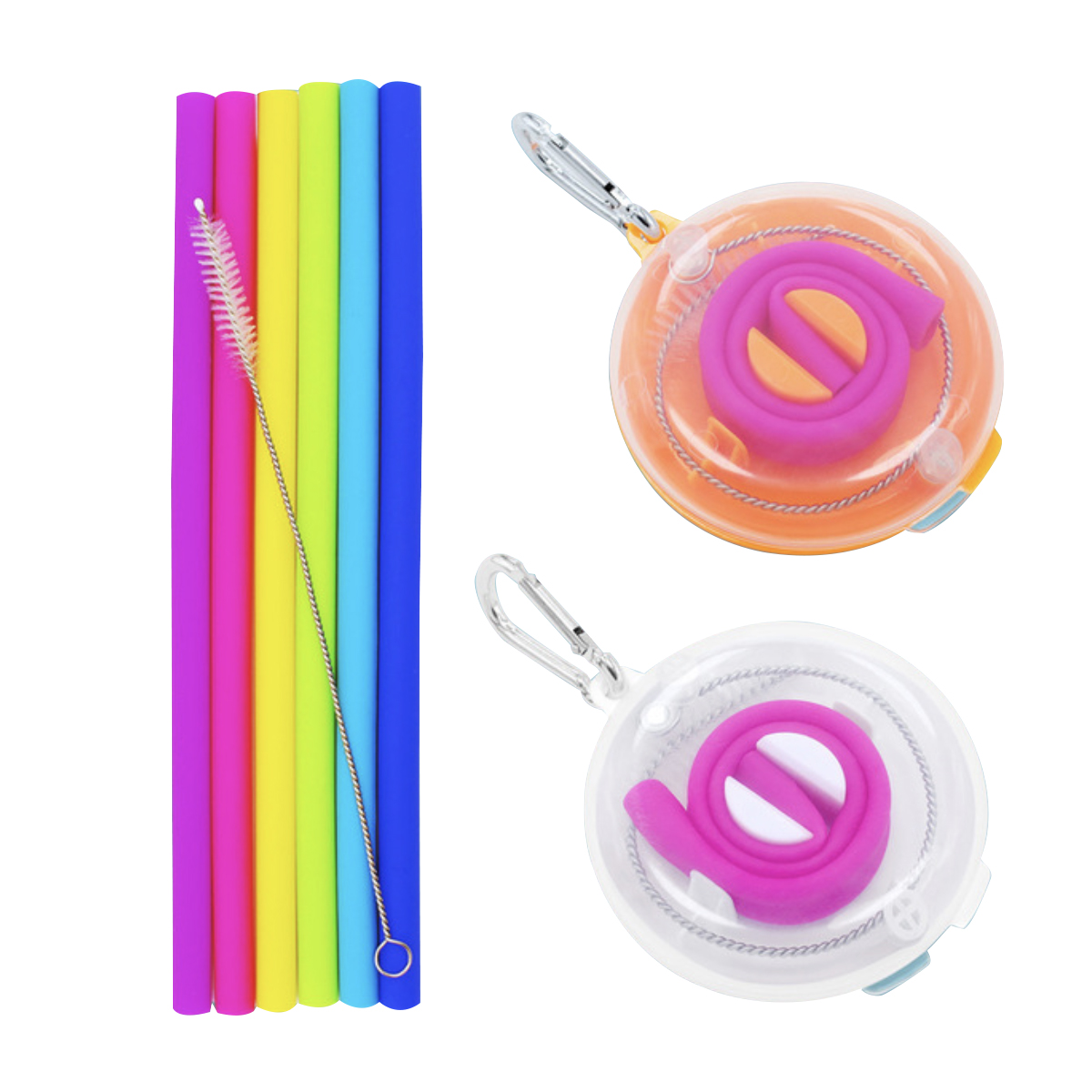 Foldable Silicone Straw with Carabiner
